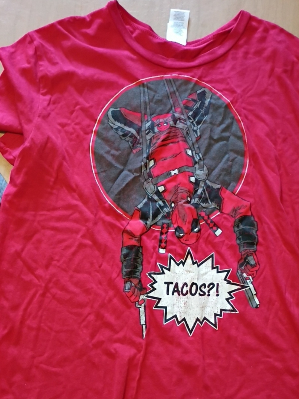 Marvel Men's Red Deadpool Graphic Tee with 'TACOS?!' Print
